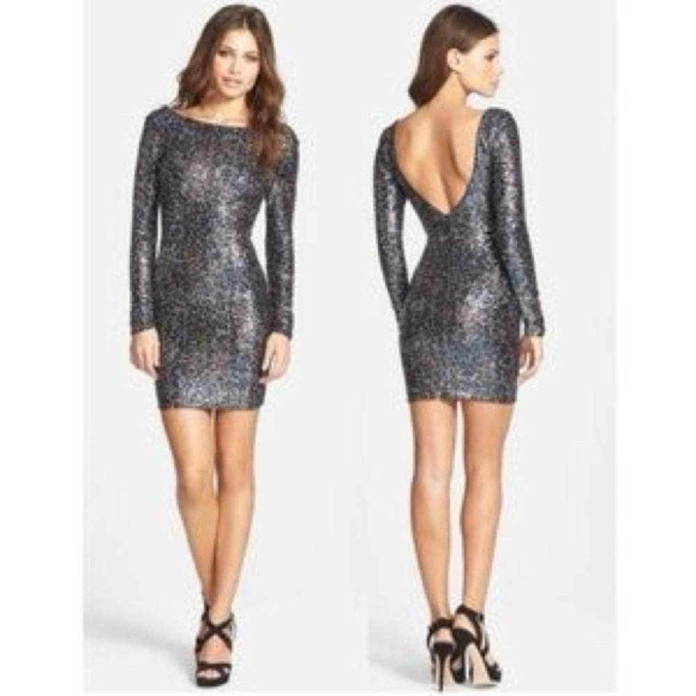 Dress The Population Lola Leopard Foil Sequin Mini Dress Size Small